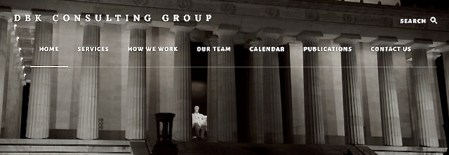 DBK Consulting Group website image of the Lincoln Memorial at night. Photo by Brian Biery