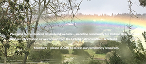 Hidden Hills Rebuild homepage with rainbow over a Sonoma County valley after a rainshower.